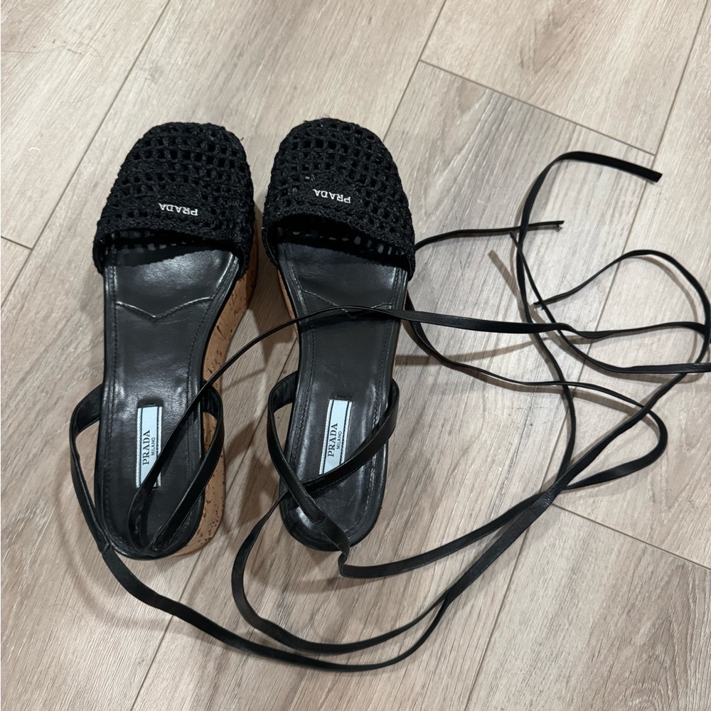 Original Prada Black Raffia   Sandals